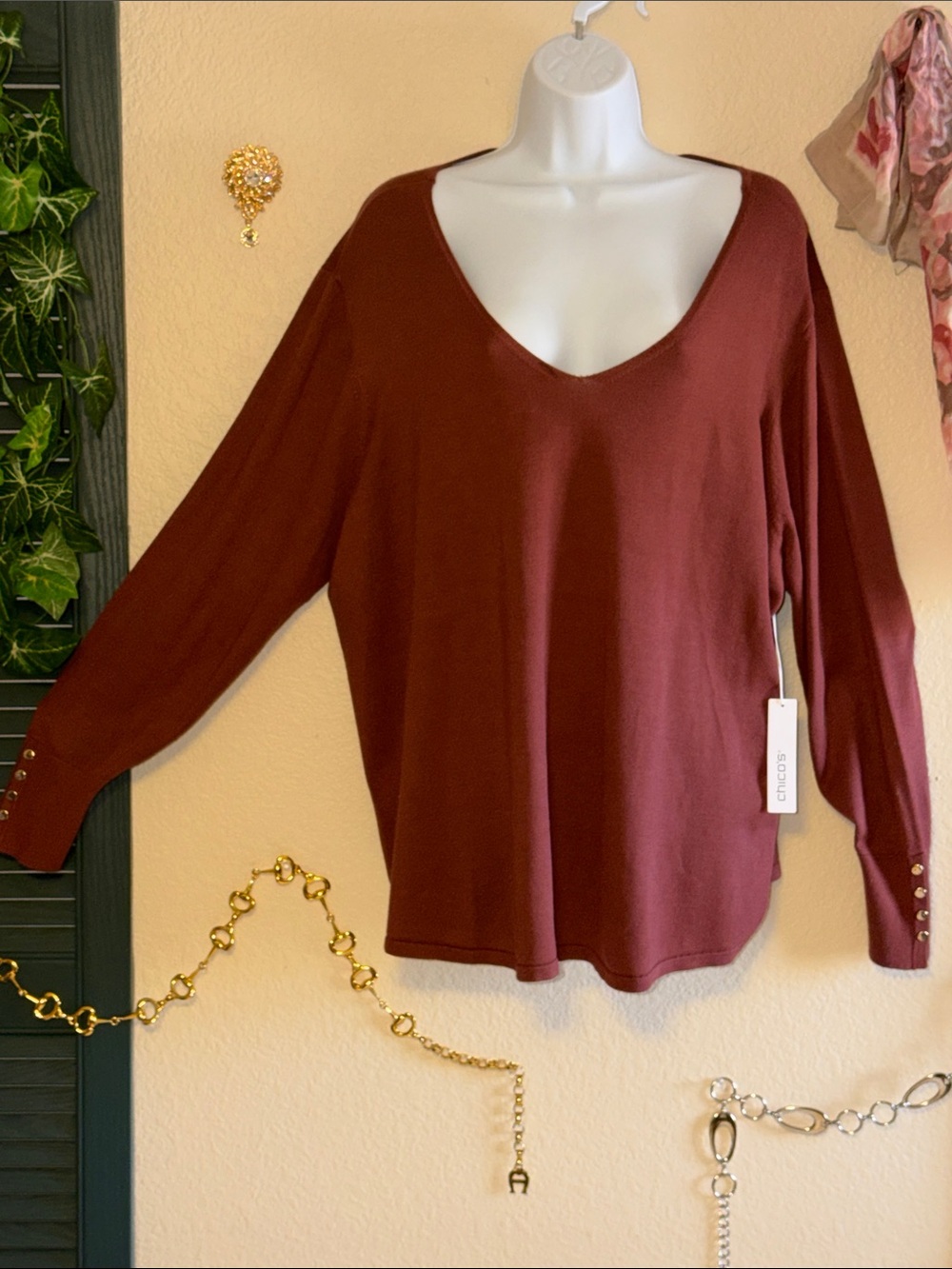 Chico's Chocolate Brown V-Neck Sweater 4 20 2X Plus Size New Women’s XXL NWT